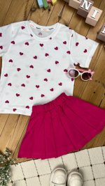 کد ۹۳۲ سایز ۴۰/۴۵ ست دخترانه با دامن قلب