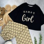 کد ۱۹۰ سایز ۶۰.۶۵ کراپ و شلوار دخترانه طرح mama girl