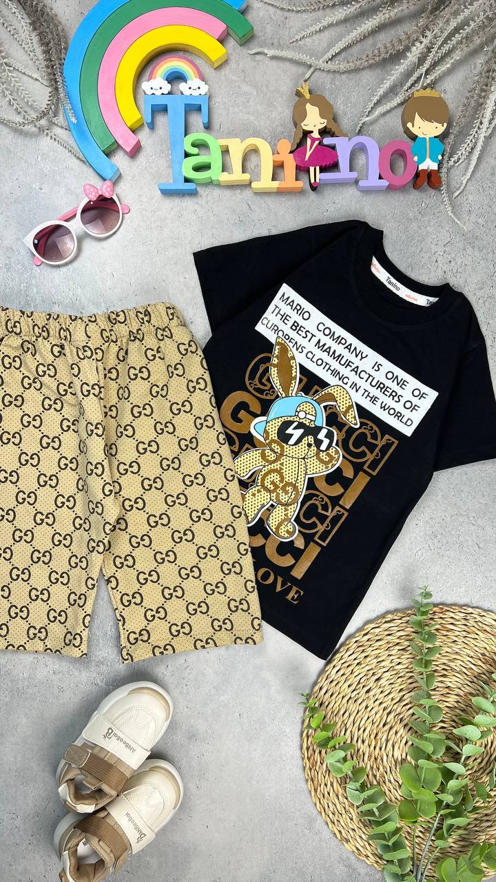 IMG_20250629_194825_175 کد ۱۸۴ سایز ۵۵.۶۰ ست دخترانه طرح خرس مشکی شلوار گوچیCH - Image 1