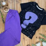 کد 3367 سایز 50 تا 55 ست دخترانه طرح علامت سوال با شلوار لنین