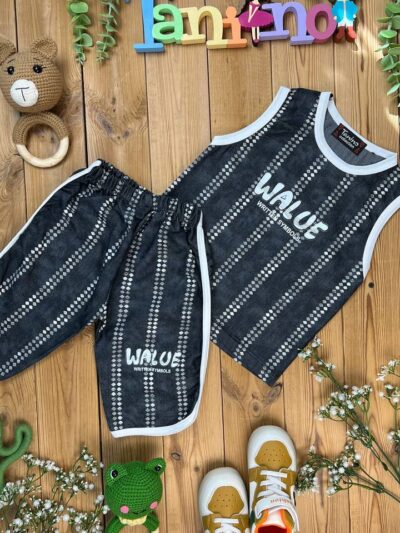کد ۵۱۵۶ سایز ۳۵ ۴۰ تاپ و شلوارک پسرانه پارچه تنسل چاپی