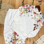 کد 2334 سایز 40 تا 45 ست دخترانه طرح گل و بلبل سفید پارچه دورس