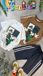 کد ۰۱۵۸ سایز 45.50  ست پسرانه طرح میکی آدیداس با شلوارک تنسل - Image 2