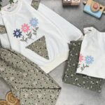 کد 5102 سایز 45 تا 50 ست دخترانه طرح گلدار با شلوار پارچه کاملت نساجی