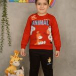 کد ۰۲۲۴ سایز 35.40 ست پسرانه طرح Animall پارچه دورس با شلوار کتان گرم بالا