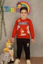 کد ۰۲۲۴ سایز 35.40 ست پسرانه طرح Animall پارچه دورس با شلوار کتان گرم بالا