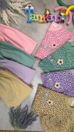 کد 1029 سایز 60 تا 65 ست دخترانه پلنگی رنگی لاتینی پارچه پنبه دورس - تصویر 2