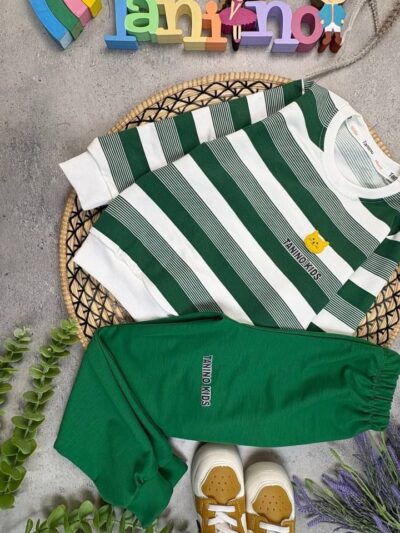 کد 3376 سایز 45 تا 50 ست پسرانه طرح راه راه taniniokids پارچه پنبه دورس