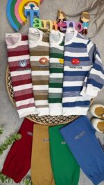 کد 3376 سایز 45 تا 50 ست پسرانه طرح راه راه taniniokids پارچه پنبه دورس - Image 2