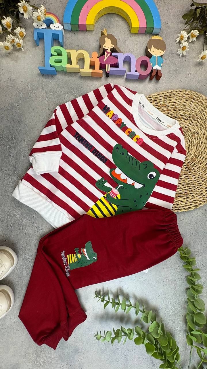 IMG_20251125_180359_630 کد 3392 سایز 35 تا 40 تا 45 ست پسرانه پارچه دورس طرح تمساح راه راه - Image 1