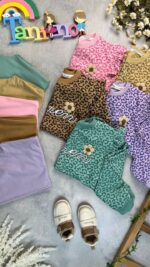 کد 3403 سایز 55 60 65 ست دخترانه پلنگی طرح گل پارچه پنبه دورس - Image 2