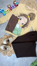 کد ۵۲۵۴ سایز ۶۰.۶۵ ست دخترانه طرح دخترک پشت درخت پنبه دورس
