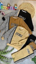 کد 1038 سایز 50تا55 ست دخترانه پلنگی طرح miu پارچه پنبه دورس