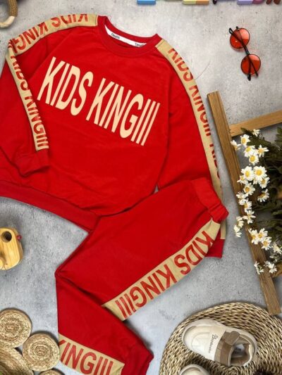کد 0245 سایز 50تا55 ست پسرانه طرح KIDS KINGII پارچه پنبه دورس