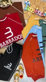کد 7049 سایز 65تا70 ست پسرانه طرح barbados پارچه پنبه دورس شلوار کمربندار - Image 2