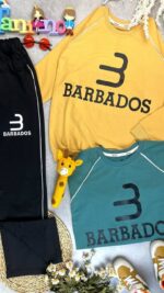 کد 7049 سایز 65تا70 ست پسرانه طرح barbados پارچه پنبه دورس شلوار کمربندار