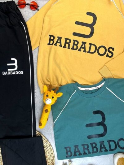 کد 7049 سایز 65تا70 ست پسرانه طرح barbados پارچه پنبه دورس شلوار کمربندار