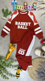 کد ۷۰۷۵ سایز ۵۰تا۵۵ ست پسرانه استین رگلان طرح basket پارچه پنبه دورس