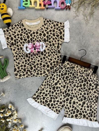 کد ۵۲۹۱ سایز 45.50  ست دخترانه پلنگی خفن طرح good پارچه پنبه