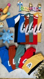 کد ۸۸۲ سایز ۵۰ تا ۵۵ تیشرت و شلوارک پسرانه طرح A پارچه یکرو پنبه با کیفیت عالی - Image 2