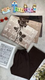 کد ۲۴۵۴ سایز ۶۰ تا ۶۵ تیشرت و شلوار دخترانه طرح گل رز پارچه یکرو پنبه و شلوار دورس پنبه با کیفیت عالی - Image 2