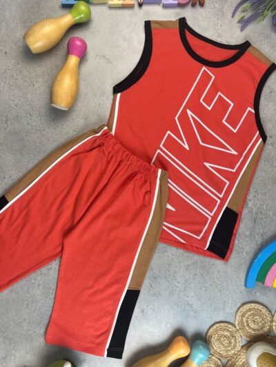 کد ۷۱۰۲ سایز ۵۰/۵۵ تاپ شلوارک پسرانه طرح nike پارچه یکرو پنبه با کیفیت عالی