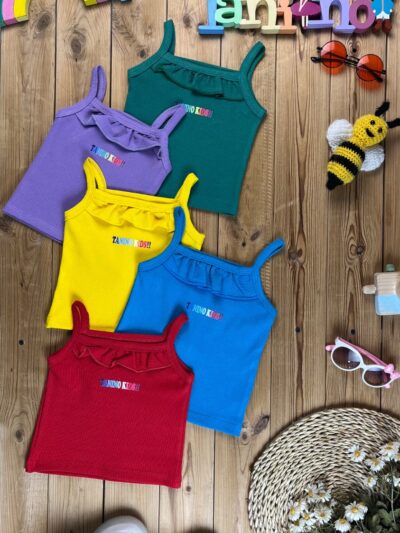کد ۲۴۶۷ سایز ۴۰ تا ۴۵ تاپ تک دخترانه طرح tanino kids پارچه کش پنبه با کیفیت عالی