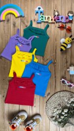 کد ۲۴۶۷ سایز ۳۰ تا ۳۵ تاپ تک دخترانه طرح tanino kids پارچه کش پنبه با کیفیت عالی