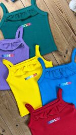 کد ۲۴۶۷ سایز ۳۰ تا ۳۵ تاپ تک دخترانه طرح tanino kids پارچه کش پنبه با کیفیت عالی - Image 2
