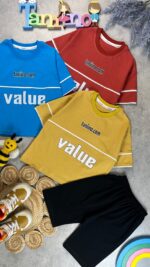 کد ۵۳۴۵ سایز ۴۰ تا ۴۵ تیشرت شلوارک پسرانه طرح value پارچه یکرو پنبه با شلوارک یکرو پنبه لاکرا با کیفیت عالی - Image 2