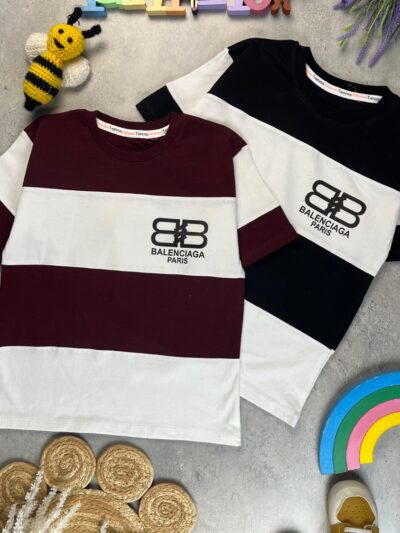 کد ۷۱۲۸ سایز ۶۰ تا ۶۵ تیشرت تک پسرانه طرح BALENCIAGA پارچه یکرو پنبه با کیفیت عالی