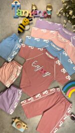 کد ۲۶۶ سایز ۴۰ تا ۴۵ تیشرت شلوارک دخترانه طرح enjoy پارچه یکرو پنبه با کیفیت عالی - Image 2