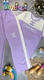 کد ۱۱۳۰ سایز ۶۰/۶۵/۷۰ تیشرت شلوار دخترانه طرح CHANEL پارچه دورس با کیفیت عالی