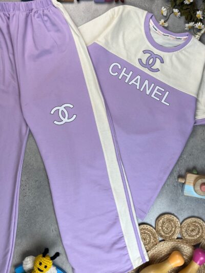 کد ۱۱۳۰ سایز ۶۰/۶۵/۷۰ تیشرت شلوار دخترانه طرح CHANEL پارچه دورس با کیفیت عالی