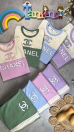 کد ۱۱۳۰ سایز ۶۰/۶۵/۷۰ تیشرت شلوار دخترانه طرح CHANEL پارچه دورس با کیفیت عالی - Image 2