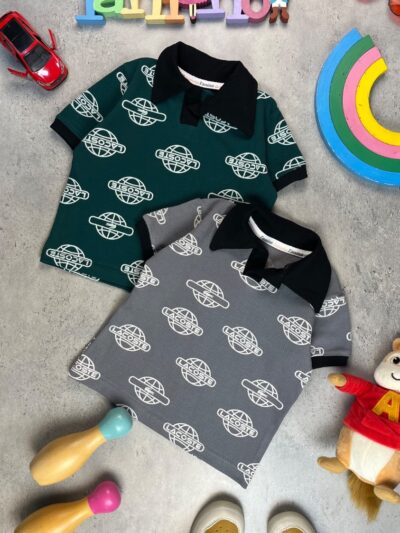 کد ۹۵۴ سایز ۳۵ تا ۴۰ تیشرت تک یقه دار پسرانه طرح LACOSTE پارچه جودون چاپی با کیفیت عالی