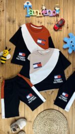 کد ۷۱۳۴ سایز ۵۰ تا ۵۵ تیشرت شلوارک پسرانه طرح TOMMY پارچه یکرو پنبه با کیفیت عالی - Image 2