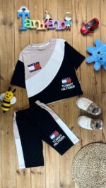 کد ۷۱۳۴ سایز ۵۰ تا ۵۵ تیشرت شلوارک پسرانه طرح TOMMY پارچه یکرو پنبه با کیفیت عالی