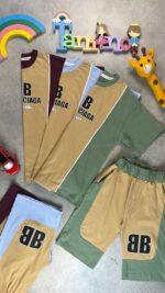 کد ۲۴۸۹ سایز ۵۵ تا ۶۰ تیشرت شلوارک جیب دار کمر غلفتی پسرانه طرح BALENCIAGA پارچه یکرو پنبه با کیفیت عالی - Image 2