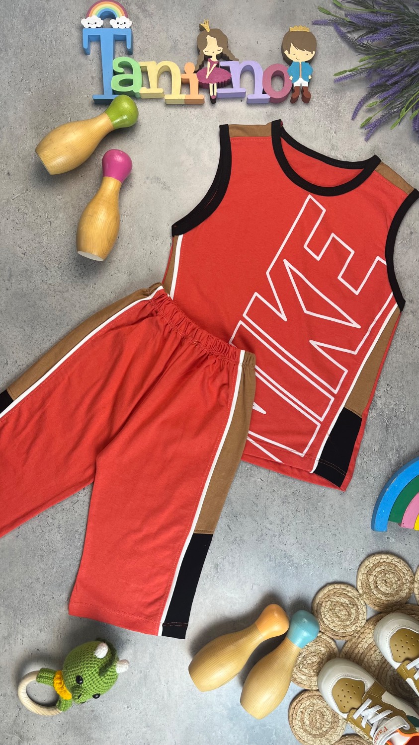 IMG_20260531_221007 کد ۷۱۰۲ سایز ۴۰ تا ۴۵ تاپ و شلوارک پسرانه طرح NIKE پارچه یکرو پنبه با کیفیت عالی - Image 1
