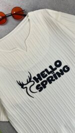 کد ۵۳۳۱ سایز ۵۵/۶۰ تیشرت تک پسرانه طرح HELLO SPRING پارچه مراکشی یقه کوبایی ❌چاپ رندم ❌ - Image 2