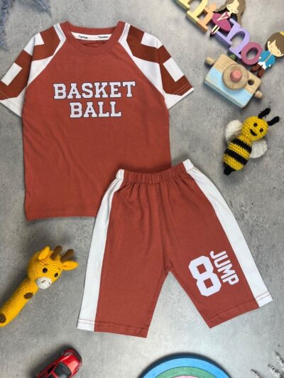 کد ۷۰۹۶ سایز ۵۰/۵۵ تیشرت شلوارک پسرانه طرح BASKET BALL پارچه یکرو پنبه سوپر با کیفیت عالی