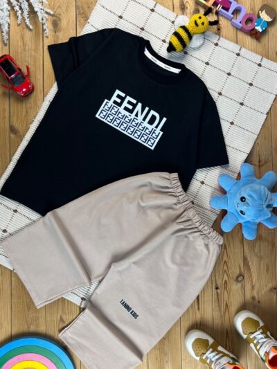 کد ۱۱۶۵ سایز ۵۵/۶۰ تیشرت شلوارک پسرانه fendi پارچه یکرو پنبه سوپر با شلوارک دورس لاکرا با کیفیت عالی