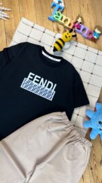 کد ۱۱۶۵ سایز ۵۵/۶۰ تیشرت شلوارک پسرانه fendi پارچه یکرو پنبه سوپر با شلوارک دورس لاکرا با کیفیت عالی - Image 2