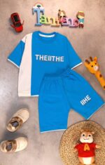 کد ۵۳۴۷ سایز ۵۰ تا ۵۵ تیشرت شلوارک پسرانه طرح THEOTHE پارچه یکرو پنبه با کیفیت عالی