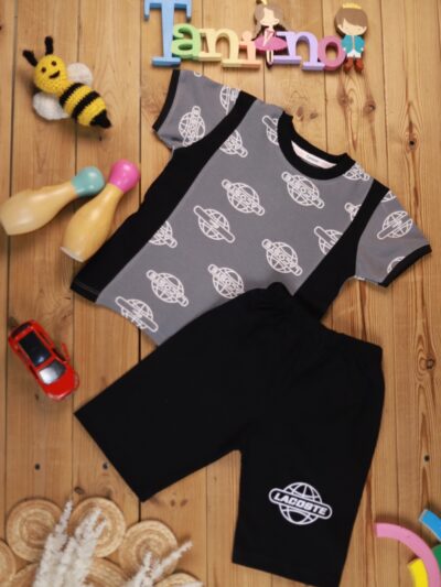 کد ۹۵۸ سایز ۴۵ تا ۵۰ تیشرت شلوارک پسرانه طرح LACOSTE پارچه جودون چاپی با شلوارک یکرو پنبه با کیفیت عالی