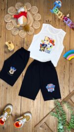 کد ۰۳۲۳ سایز ۴۵ تا ۵۰ تاپ شلوارک پسرانه طرح سگ نگهبان پارچه یکرو پنبه سوپر با کیفیت عالی ❌️ چاپ شلوارک ۲ طرح ❌️