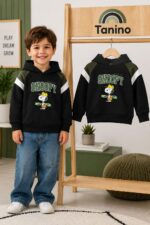 کد ۱۲۱۲ سایز ۴۰ تا ۴۵ هودی تک کلاه دار پسرانه طرح اسنوپی پارچه دورس ۳ نخ پنبه حوله ای با کیفیت عالی - Image 4