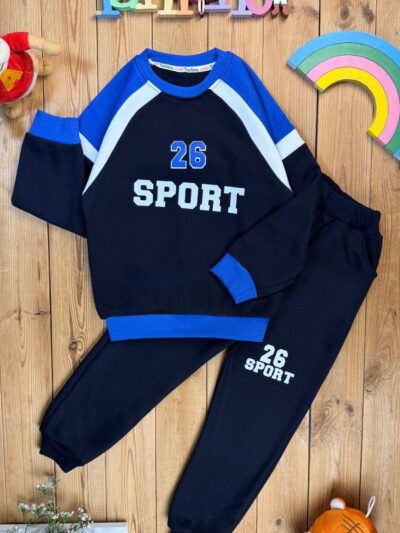 کد ۰۳۶۶ سایز 60/65 ست پسرانه طرح sport پارچه دورس ۳ نخ پنبه حوله ای با کیفیت عالی