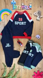 کد ۰۳۶۶ سایز 60/65 ست پسرانه طرح sport پارچه دورس ۳ نخ پنبه حوله ای با کیفیت عالی - Image 3